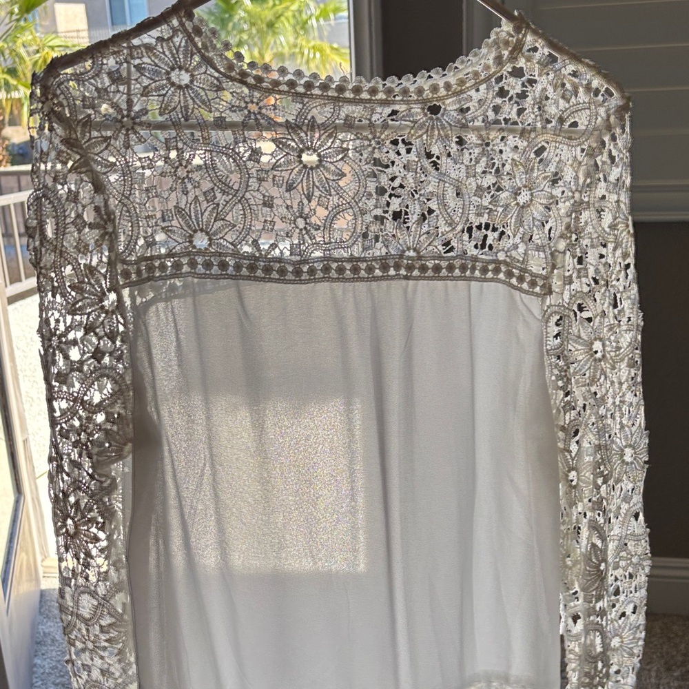 White Crochet Yoke Boho Blouse